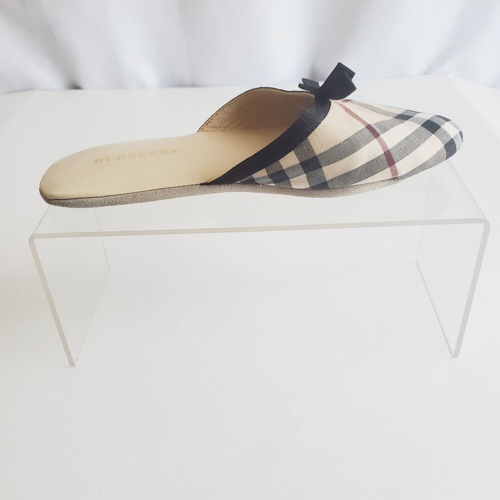 VTG Burberry Women’s Slippers IT 37 US 7 Plaid Canvas Nova Check Mules - Picture 2 of 9